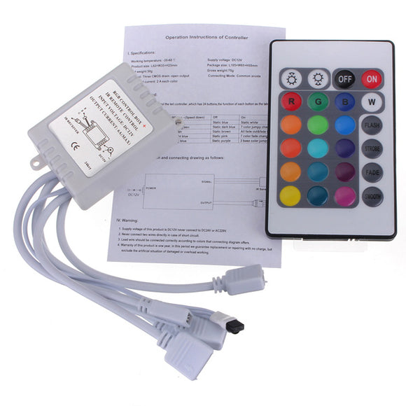 24 Key IR Remote Controller for RGB LED 3528 5050 SMD Strip Light 12V