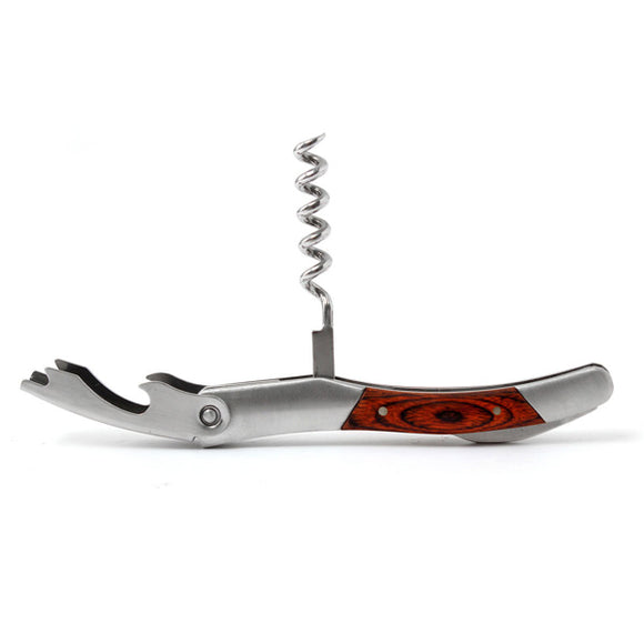 Wood Handle Stainless Steel Corkscrew Double Hinge Red Wine Bottle Opener