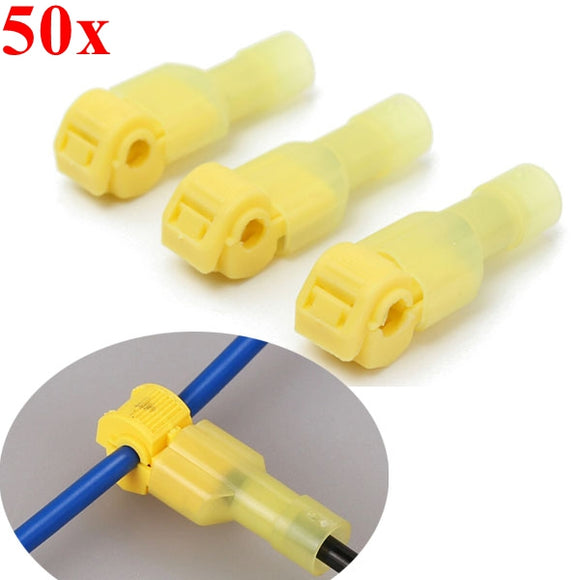 Excellway TC01 50pcs Yellow Quick Splice Wire Terminal Female Spade Connector Set