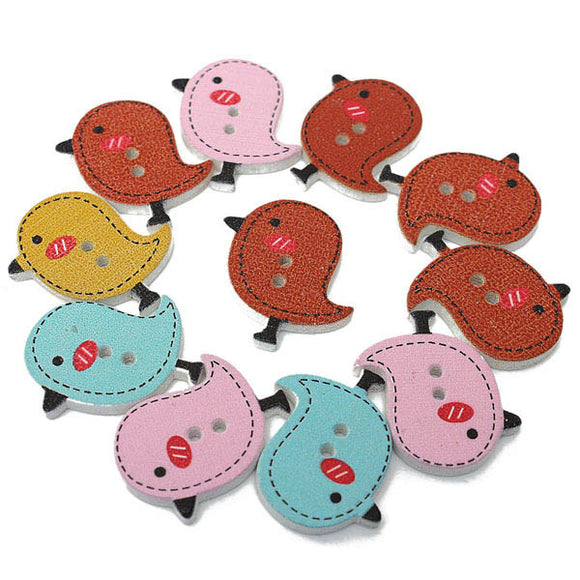 100pcs Mixed Wooden Bird Shape Children Garment Sewing Buttons