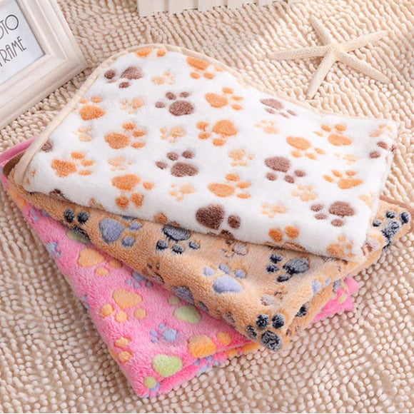 Pet Paw Print Dog Puppy Cat Soft Fleece Blanket Bed Mat Winter