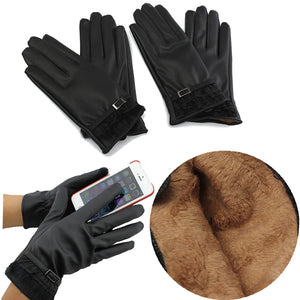 Women's Winter Warm PU Leather Click Touch Screen Magic Gloves