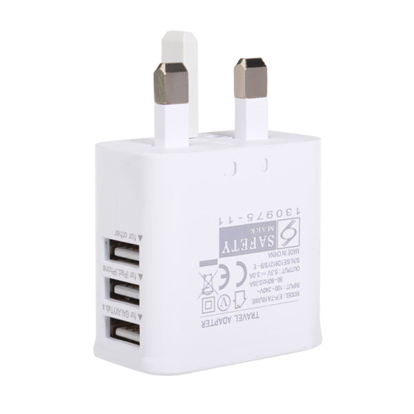 UK 3 USB Ports Travel Charger Power Adapter For Mobile Phone