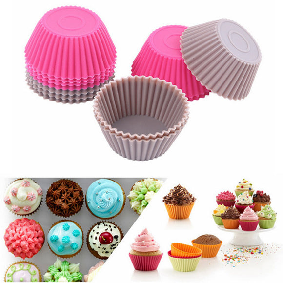 12 PCS Round Silicone Muffin Cup Cup Cake Mold Jelly Pudding Mould