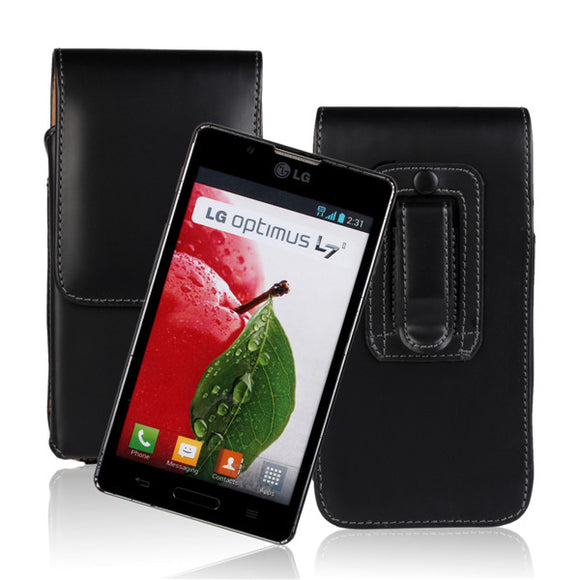 Waist Hanged PU PC Black Flip Leather Case For LG L7 II