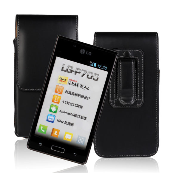 Waist Hanged PU PC Black Flip Leather Case For LG L7