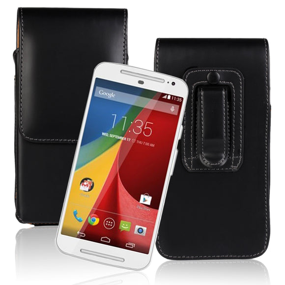 Waist Hanged Black Flip Open Up And Down Leather Case For MOTO G2