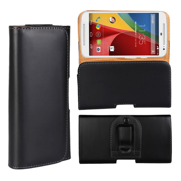 Waist Hanged Black Flip Open Left and Right Leather Case For MOTO G2