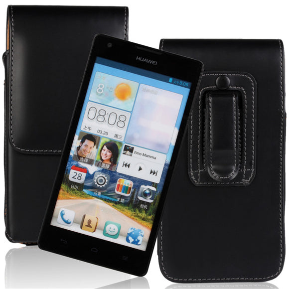 Waist Hanged Black Flip Open Up And Down Leather Case For Huawei G700