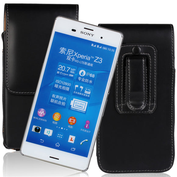 Waist Hanged Black Flip Open Up And Down Leather Case For Sony Z3