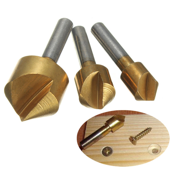 3pcs Countersink Deburring Bits Single Chamfering Drill 3/8 1/2  3/4 Inch