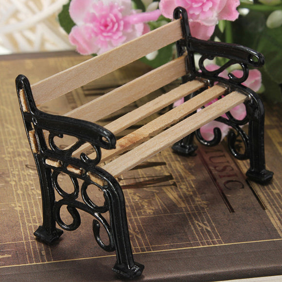 1:12 Wooden Bench Black Metal Dollhouse Miniature Garden Furniture Accessories