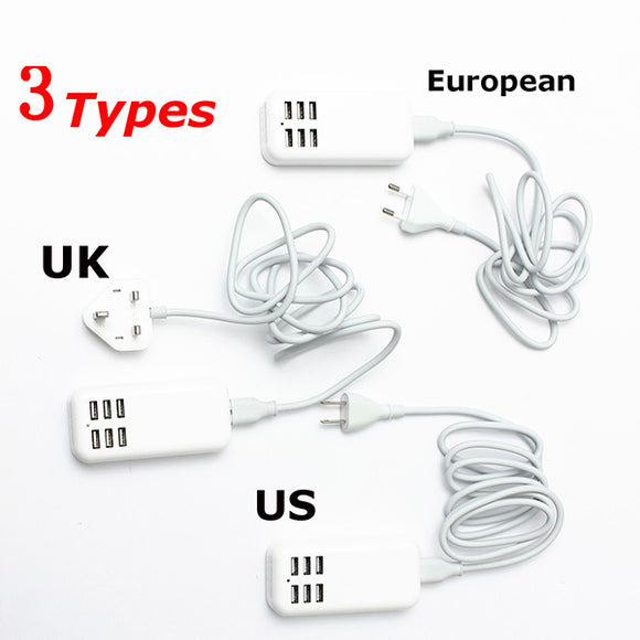 US UK EU AC Power 6 Port USB Wall Charger 1.4M with Power Cable