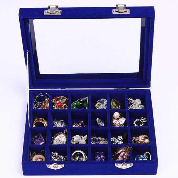 24 Grids Velvet Storage Organizer Jewelry Box Display Showcase
