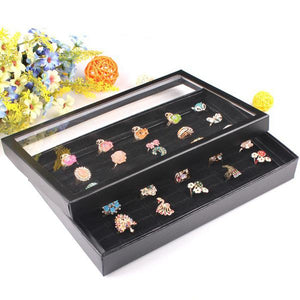 Black 100 Slots Rings Holder Box Tray Show Case Jewelry Display