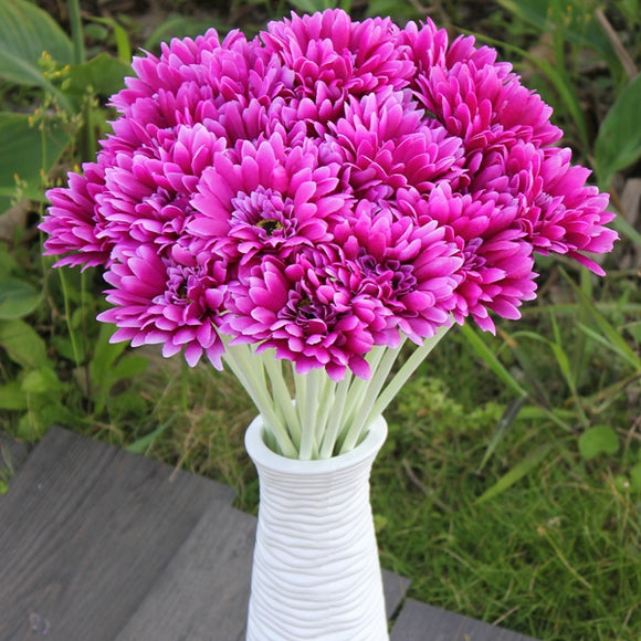 10Pcs Sunbeam Artificial Flower Mum Gerber Daisy Bridal Bouquet Silk Wedding Party Flowers