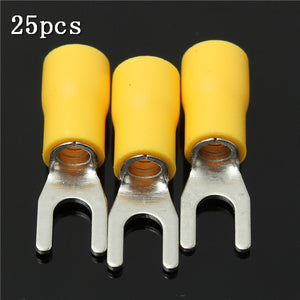 25pcs 12-10AWG Yellow Insulated Fork Wire Connector Electrical Crimp Terminal