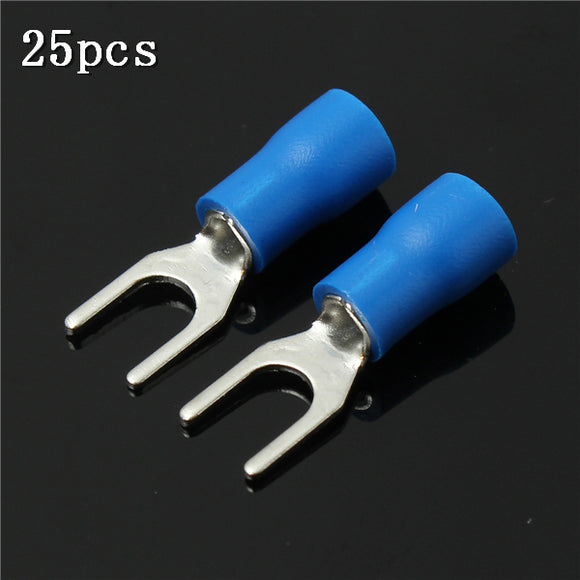 25pcs 16-14AWG Blue Insulated Fork Wire Connector Electrical Crimp Terminal
