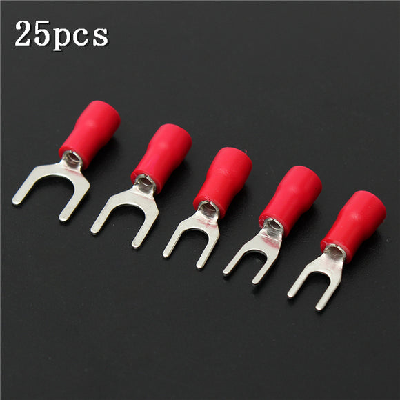 25pcs 22-16AWG Red Insulated Fork Wire Connector Electrical Crimp Terminal