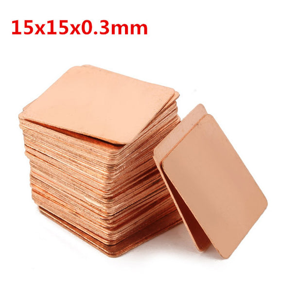 100pcs 15x15x0.3mm Pure Copper Cooling Plate Thermal Conductivity Copper