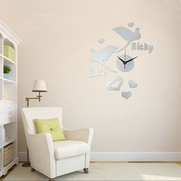 DIY 3D Birds Pigeon Dove Wall Clock Mirror Acrylic