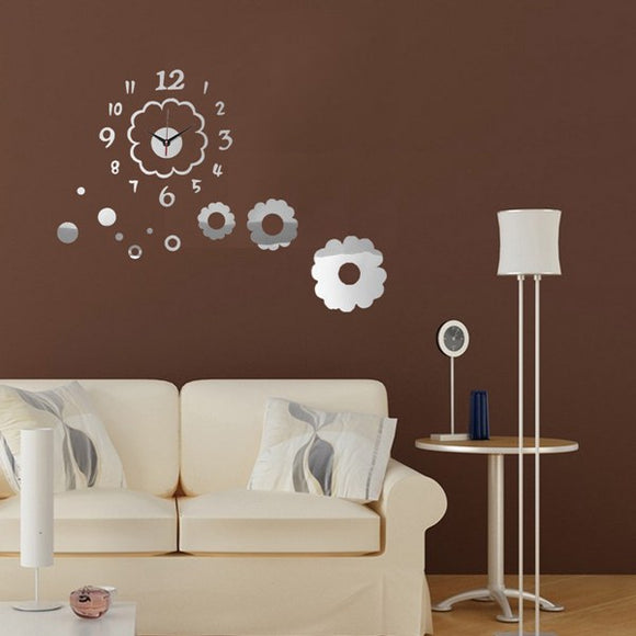 DIY Flower Petal Digital Wall Clock Mirror Acrylic