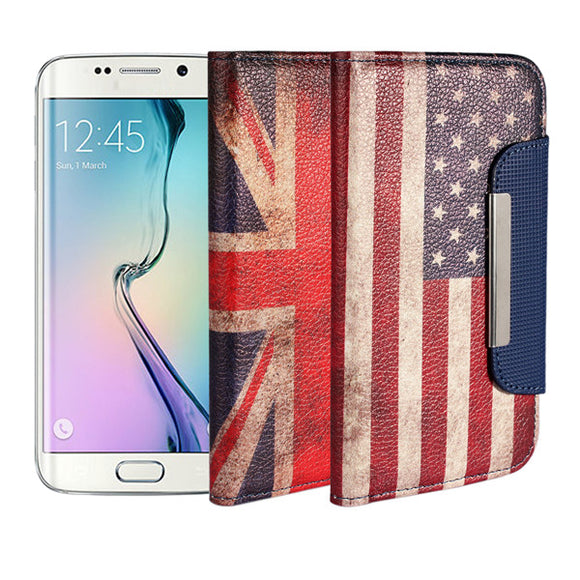 Flag Pattern Wallet Leather Stand Case For Samsung GALAXY S6 Edge