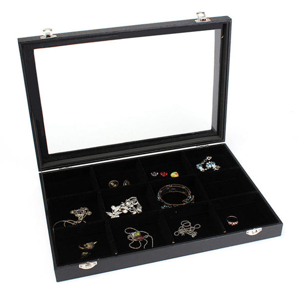 12 Grids Jewelry Tray Storage Box Necklaces Earrings Bracelets Showcase