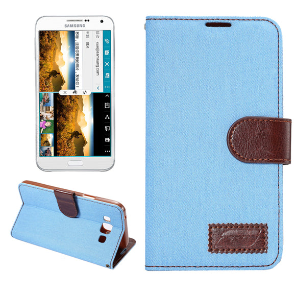 Wallet Leather Case Jeans Pattern TPU Card-slot Cover For Samsung E7