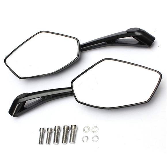 Universal Metal Motorcycle Rear View Side Mirrors Black 8mm 10mm Thread