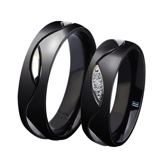 Elegant Titanium Steel Crystal Black Couple Ring Valentine's Day Gift  for Women Men