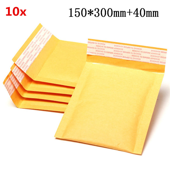 10pcs 150*300mm+40mm Bubble Envelope Yellow Color Kraft Paper Bag Mailers Envelope