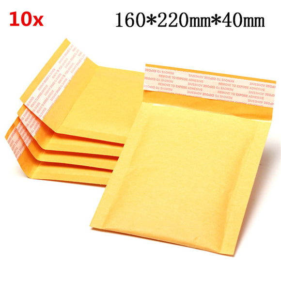 10pcs 160*220mm+40mm Bubble Envelope Yellow Color Kraft Paper Bag Mailers Envelope