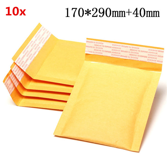 10pcs 170*290mm+40mm Bubble Envelope Yellow Color Kraft Paper Bag Mailers Envelope