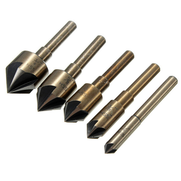 5pcs HSS 82 Degree Deburring Bits Countersink Drill Set Wood Chamfer Chamfering Tool