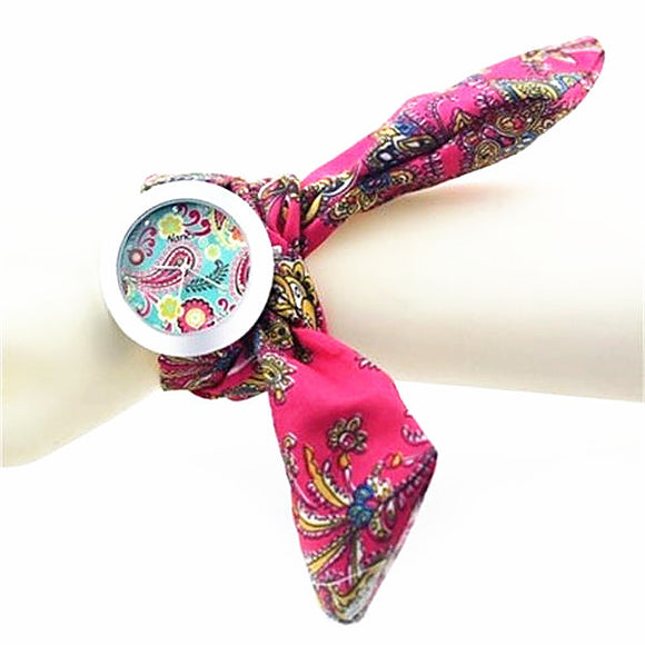 Fashion Ladies Fabric Band Flower Cloth Quartz Wrist Watch
