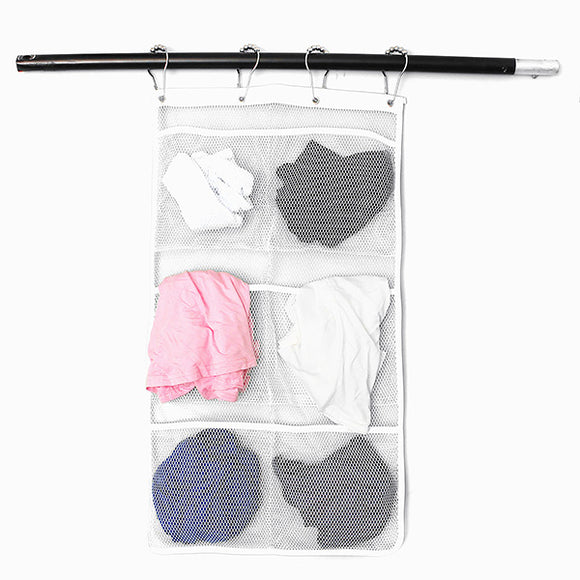 White 6 Mesh Pockets Hanging Organizer Bath Storage Hanger Bag