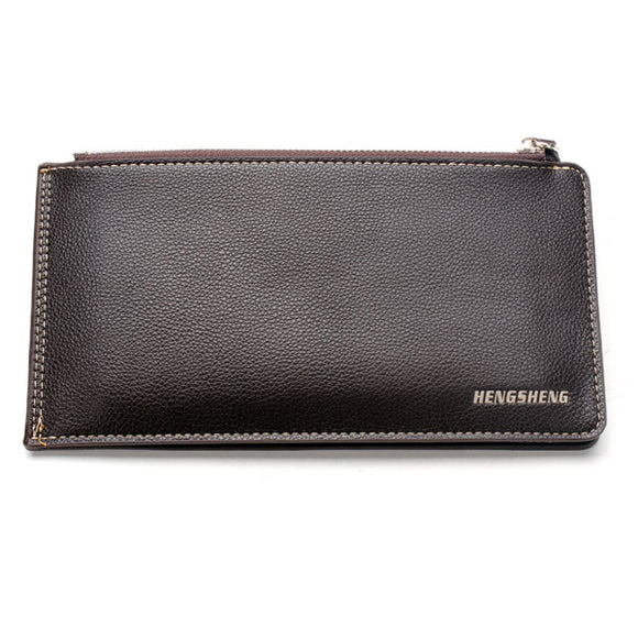 HENGSHENG Classical PU Leather Double Zippers Multi Card Holder Wallet For Men