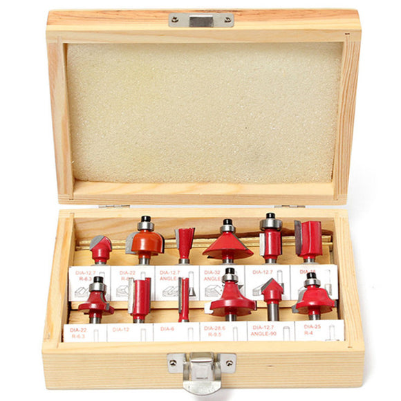 12pcs 1/4 Inch Shank Tungsten Carbide Router Bit Set Woodworking Cutter with Wood Case