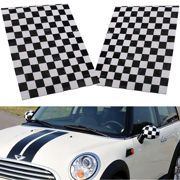 2Pcs Checkered Pattern Vinyl Side Mirror Stickers For Mini Cooper