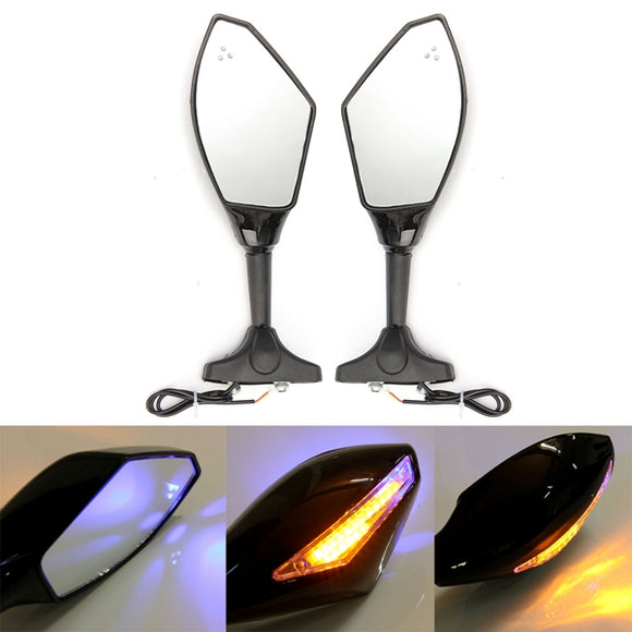 Rear View Mirrors With LED Turn Signal For Yamaha Honda Kawasaki Suzuki