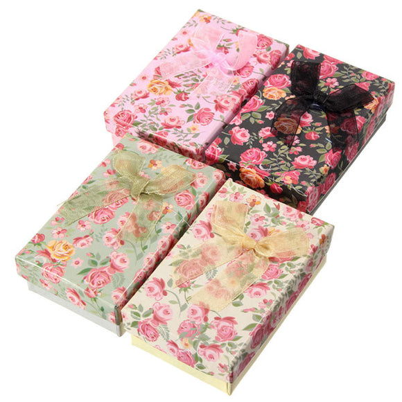 Flower Bowknot Necklace Earrings Ring Jewelry Gift Paper Box Case