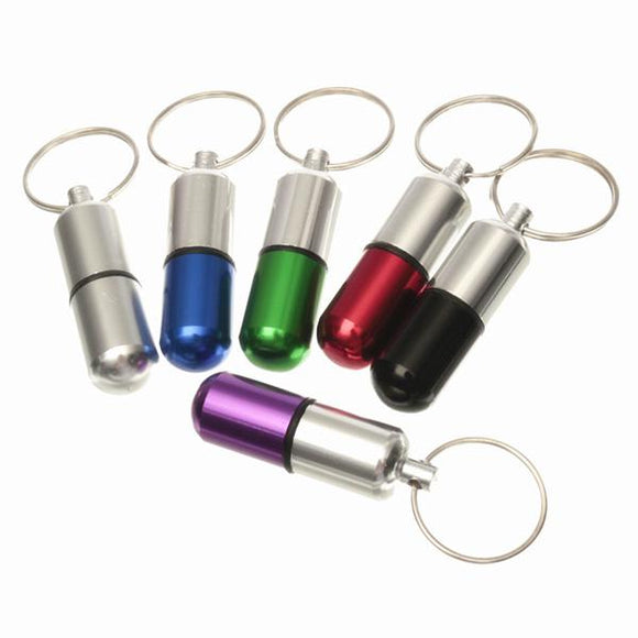 Waterproof Aluminum Pill Box Case Holder Keychain Bottle Container