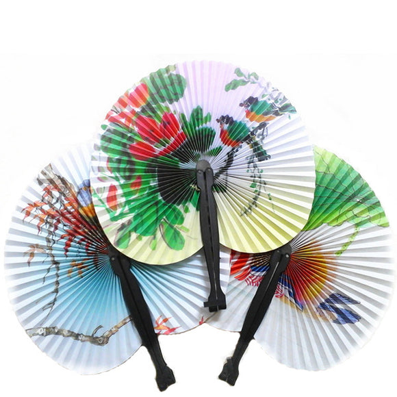 Portable Classic Hand Fan Vintage Folding Fans Round Circular Paper Folding Fans
