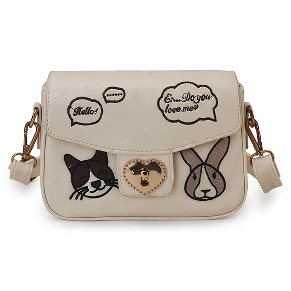 Women Embroidery Cartoon Cat Crossbody Bags Girls Casual Shoulder Bags Clutches