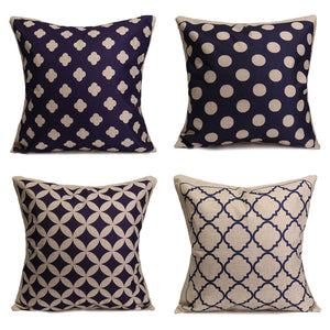 Blue Geometric Cotton Linen Pillow Cases Waist Cushion Cover Home Sofa Decor