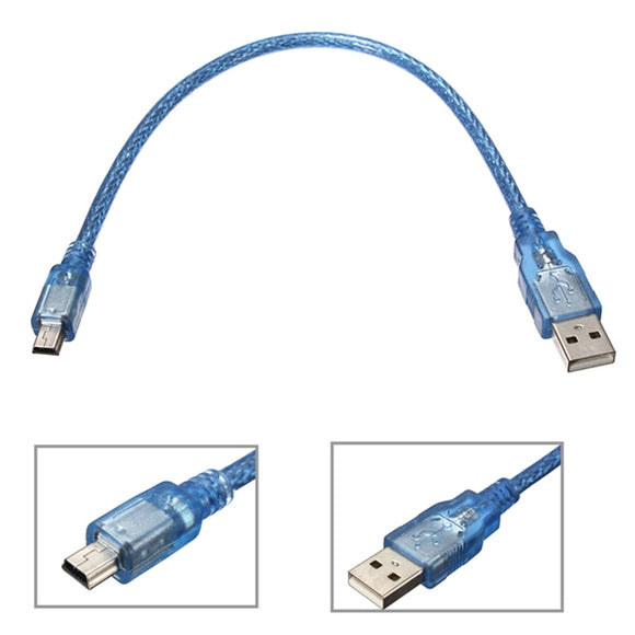 30CM Blue Male USB 2.0A To Mini Male USB B Power Data Cable For Arduino