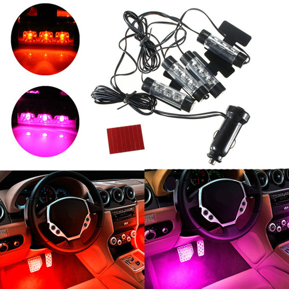 3LED 12V Car Charger 4 in 1 Decoration Light Interior Lights Purple Orange