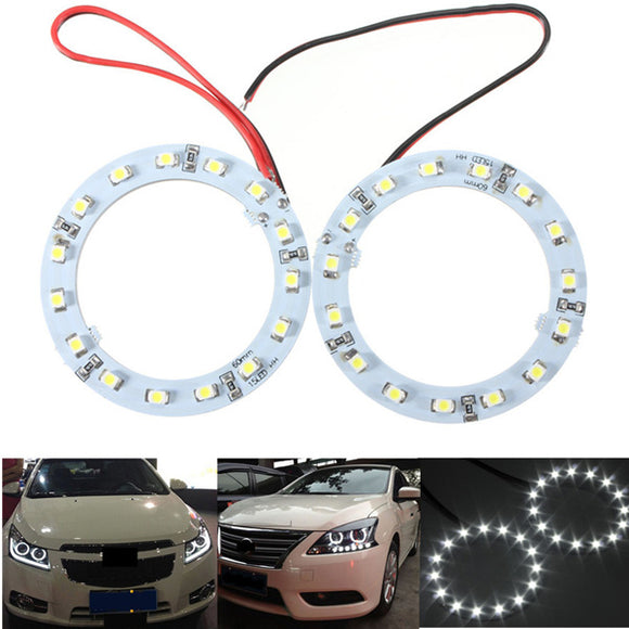 Pair 60mm White Car Angel Eyes Lights HeadLight Halo Ring Lights 15 LEDs SMD Chip