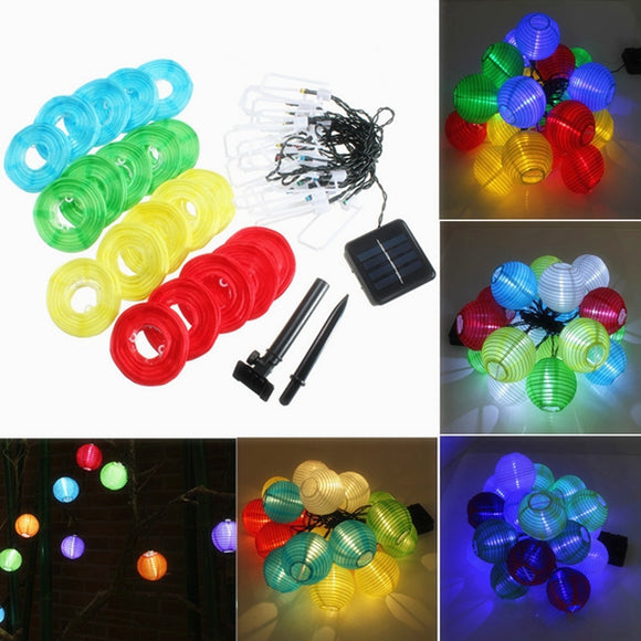 20 LED Solar Power Colorful Lantern String Fairy Light Outdoor Festival Garden Xmas Decor